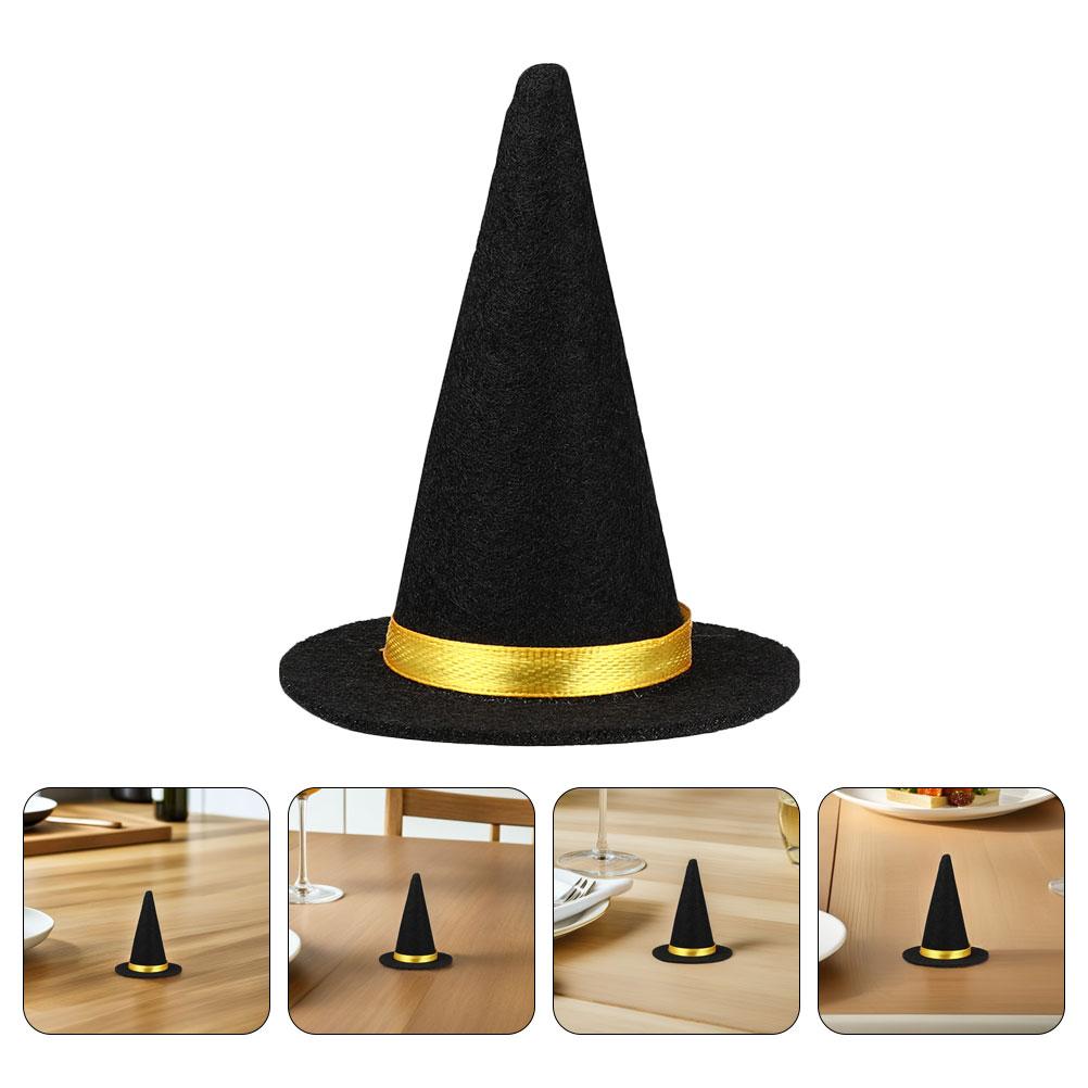 9pc Mini Witch Hats for Halloween Decoration Hat Black Bottle Toppers for Party Favors DIY Wine Bottle Decor Dollhouse Accessory