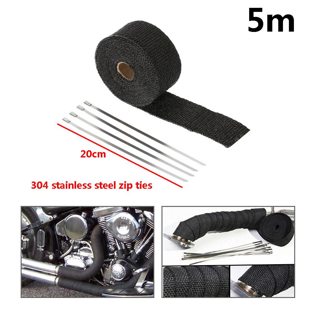 5m Roll Fiberglass Heat Shield Motorcycle Exhaust Thermal Tape Header Pipe Heat Wrap Tape Thermal Protection With Stainless Ties