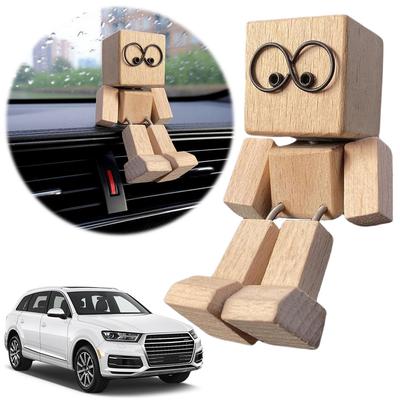 Car Dashboard Decoration Handmade Shaking Feet Wooden Man Figurine New Auto Desktop Ornament Creative Desk Tabletop Statue Decor