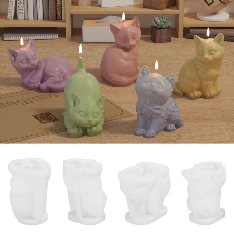 Ornaments Molds Cute Cat Shape Statue Molds Silicone Candle Mold for Crafting