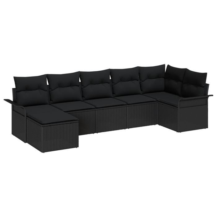 VidaXL Set de Canapés de Jardin 7 Pièces avec Coussins Noir Poly Rattan 3345453