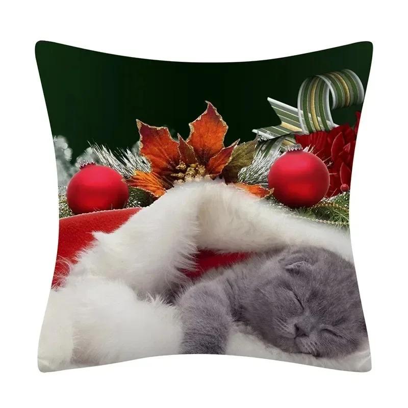 Fronhas de Natal Estampa Fofa de Animal Gato e Cachorro Capa de Almofada Decoração de Casa Sala de Estar Almofada de Sofá