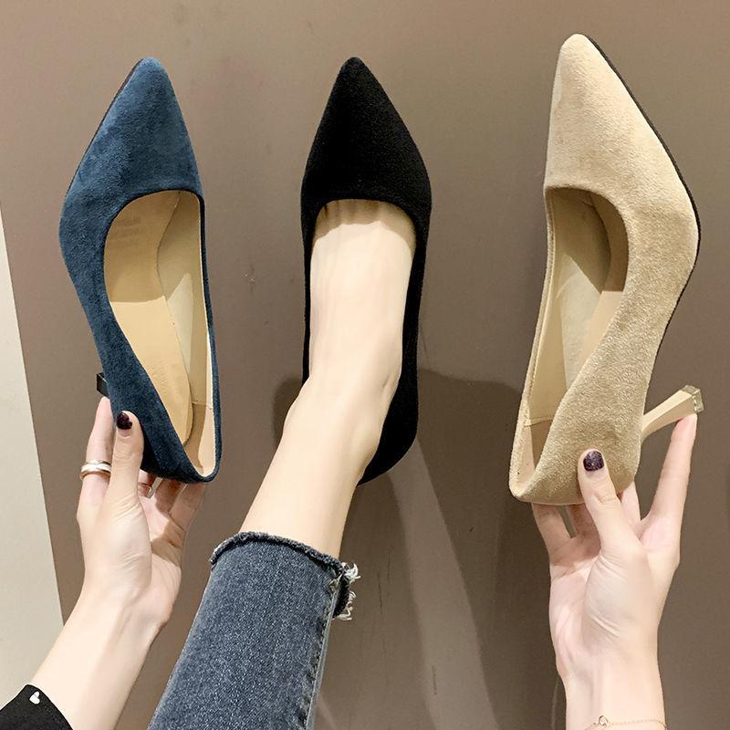 Size 35-43, large size women's shoes 41 stiletto single shoes women's pointed black professional work shoes Korean version of versatile high heels