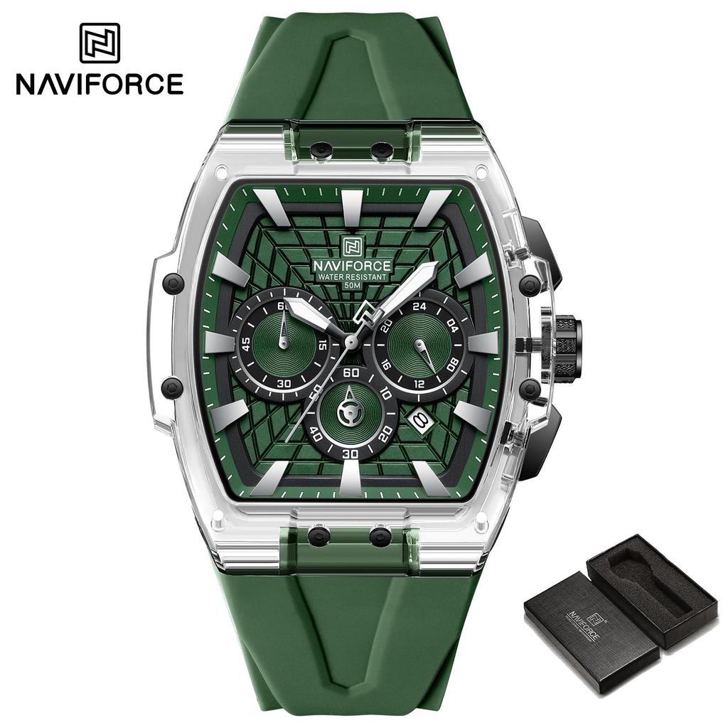 NAVIFORCE Original Men Sports Chronograph Watch Quartz Movement Silicone Strap 50m Waterproof Luminous Pointer Lightweight Men Casual Watch NF6113