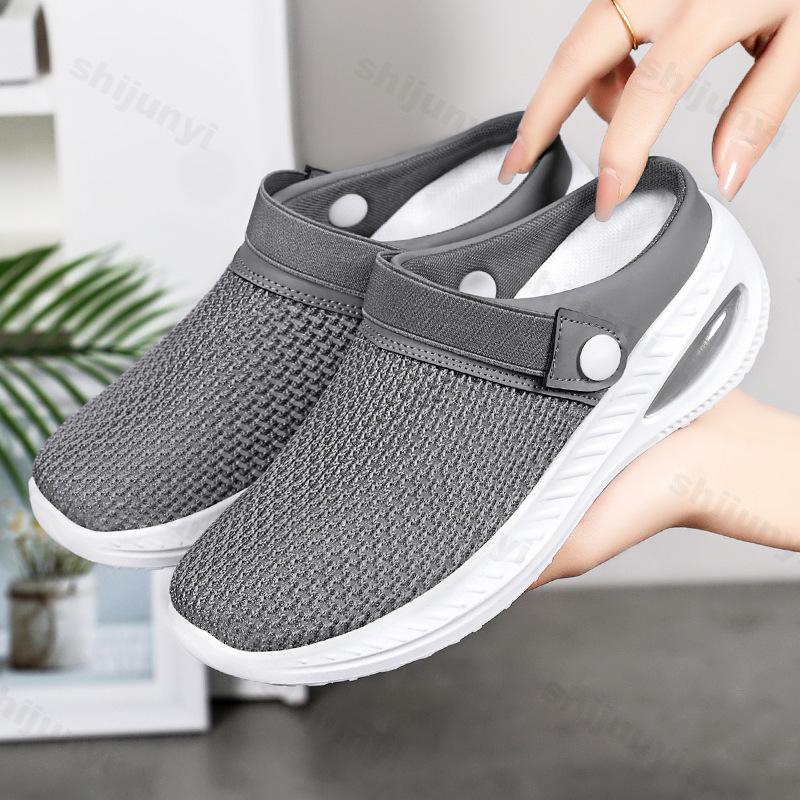 Mode Damen Schuhe 2025 Bequeme Weichsohlige Ballerinas Atmungsaktives Mesh Hohl Fly Weave Halbschlappen Rutschfest Leichte Freizeitschuhe