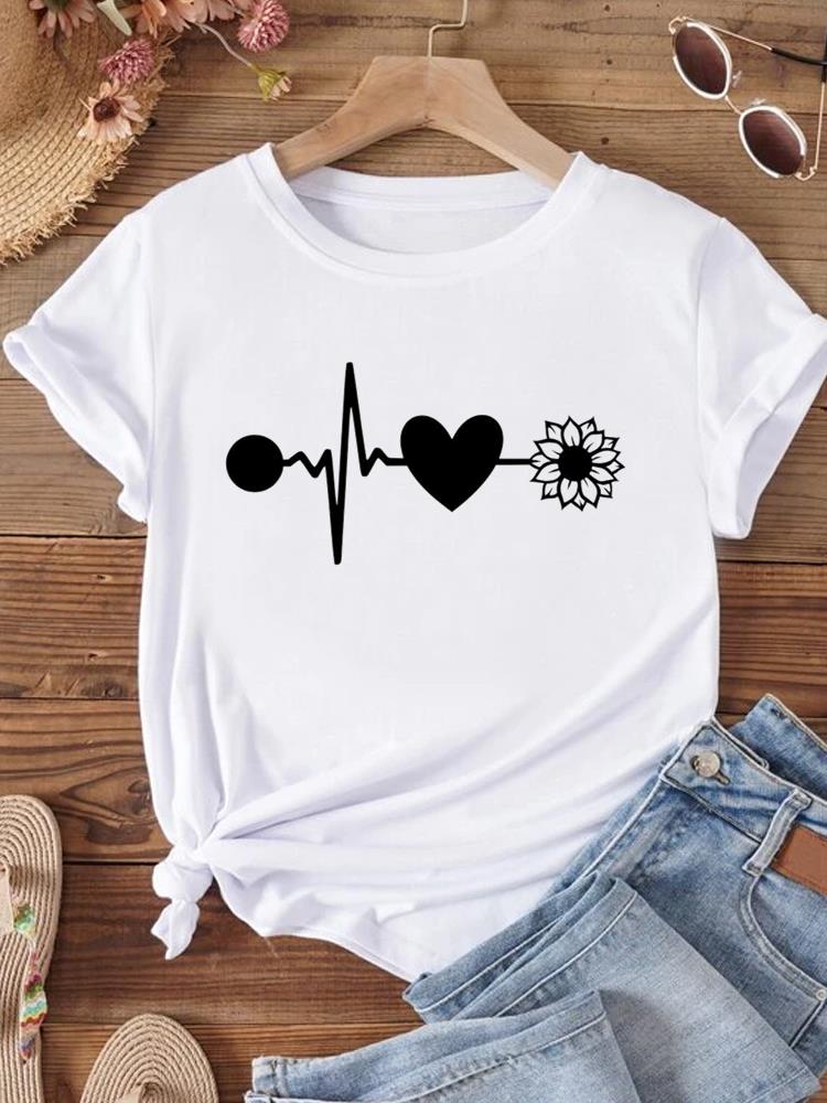 

Женская футболка с кружевным бантом и 3D-принтом, короткий рукав, круглый вырез, повседневный топ для лета и весны, женская одежда 6XL