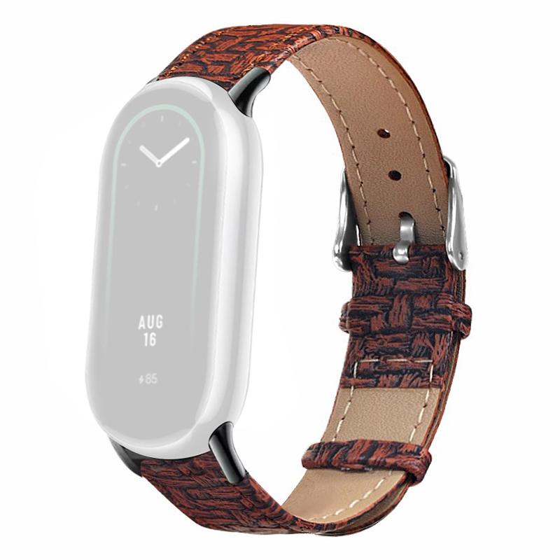 

For Xiaomi Smart Band 9 NFC/9/8 NFC/8 Wrist Strap Woven Texture Cowhide Leather Band Brown
