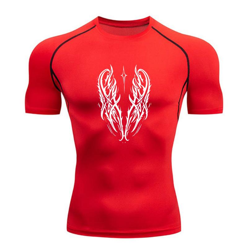 Men's Compression Athletic Workout T-Shirt, Mystic Thorn Wing Star Print Quick Dry Breathable Sport Top for Gym Fitness