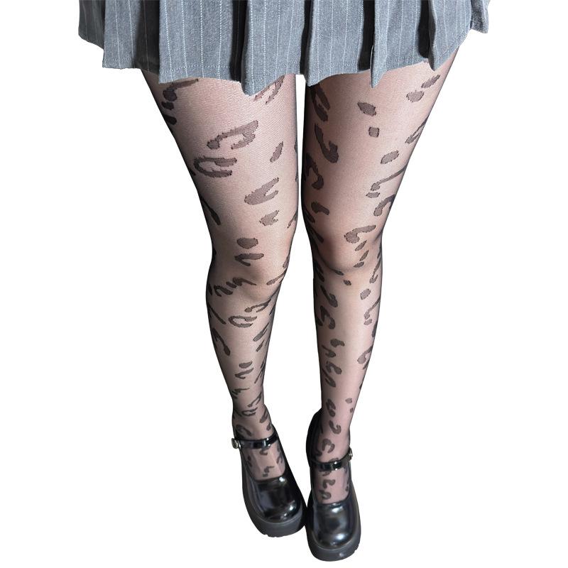 Retro Leopard Print Jacquard Black Stockings - Sexy, Trendy, and Elegant Women's Hosiery 3195