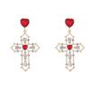 S925 Silver Cross Hollow Earrings with Inlaid Diamonds