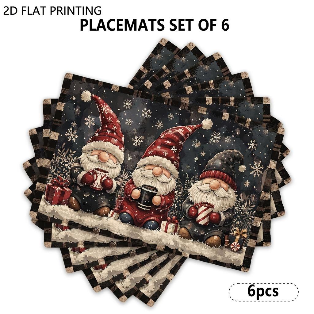 Christmas Table Mats Suitable for Dining, Xmas Gnome Placemats with Hot Cocoa, Rectangular Hand Washable Table Decor for Holiday Parties, Gift for Hom