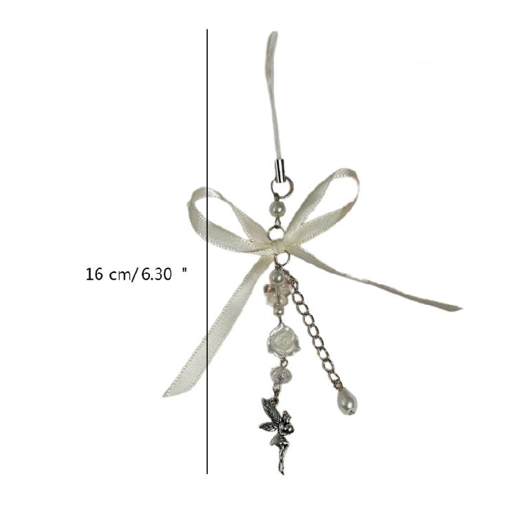 Blumen Engel Anhänger Schlüsselanhänger Süße Schleife Handy Anhänger Handyband Lanyard Perle