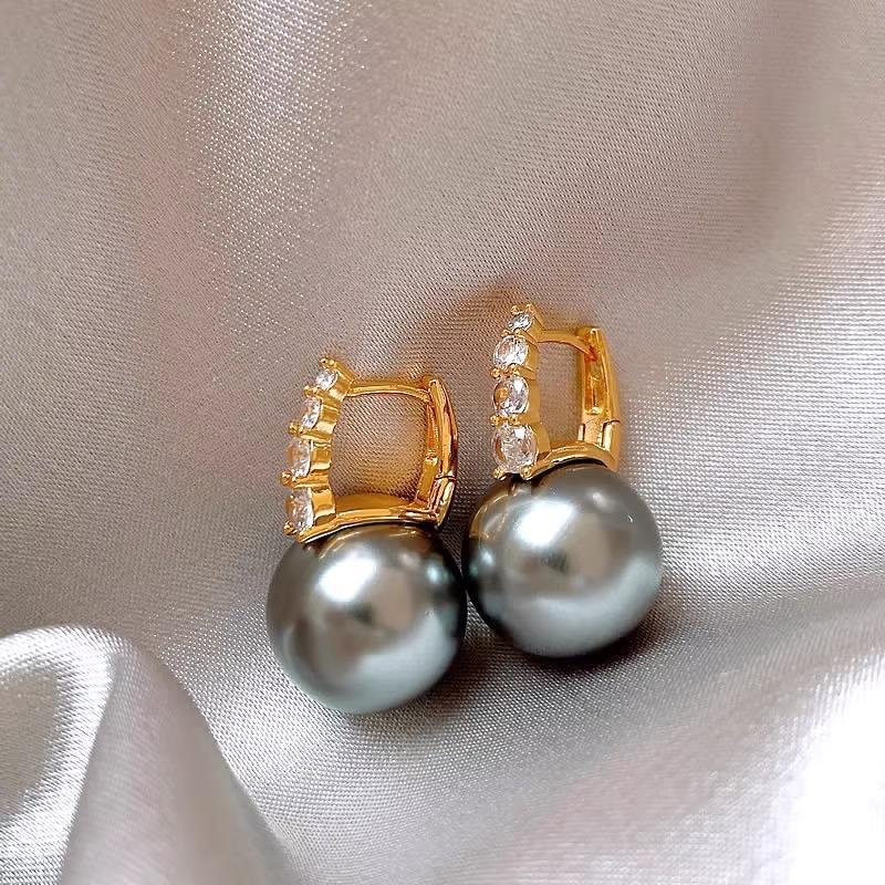 Korean Gray Zircon Pearl Pendant Earrings For Women Elegant Round Crystal Temperament Earrings Jewelry Birthday Gifts 2025