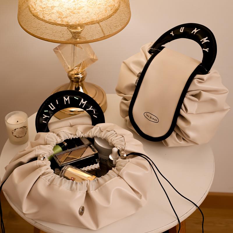 Women's Lazy Drawstring Makeup Bag - Large, Portable, Waterproof Cosmetic Travel Organizer