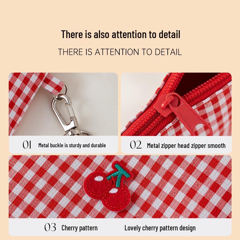 Cherry Plaid Large-Capacity Makeup Bag - Portable Cosmetic Organizer