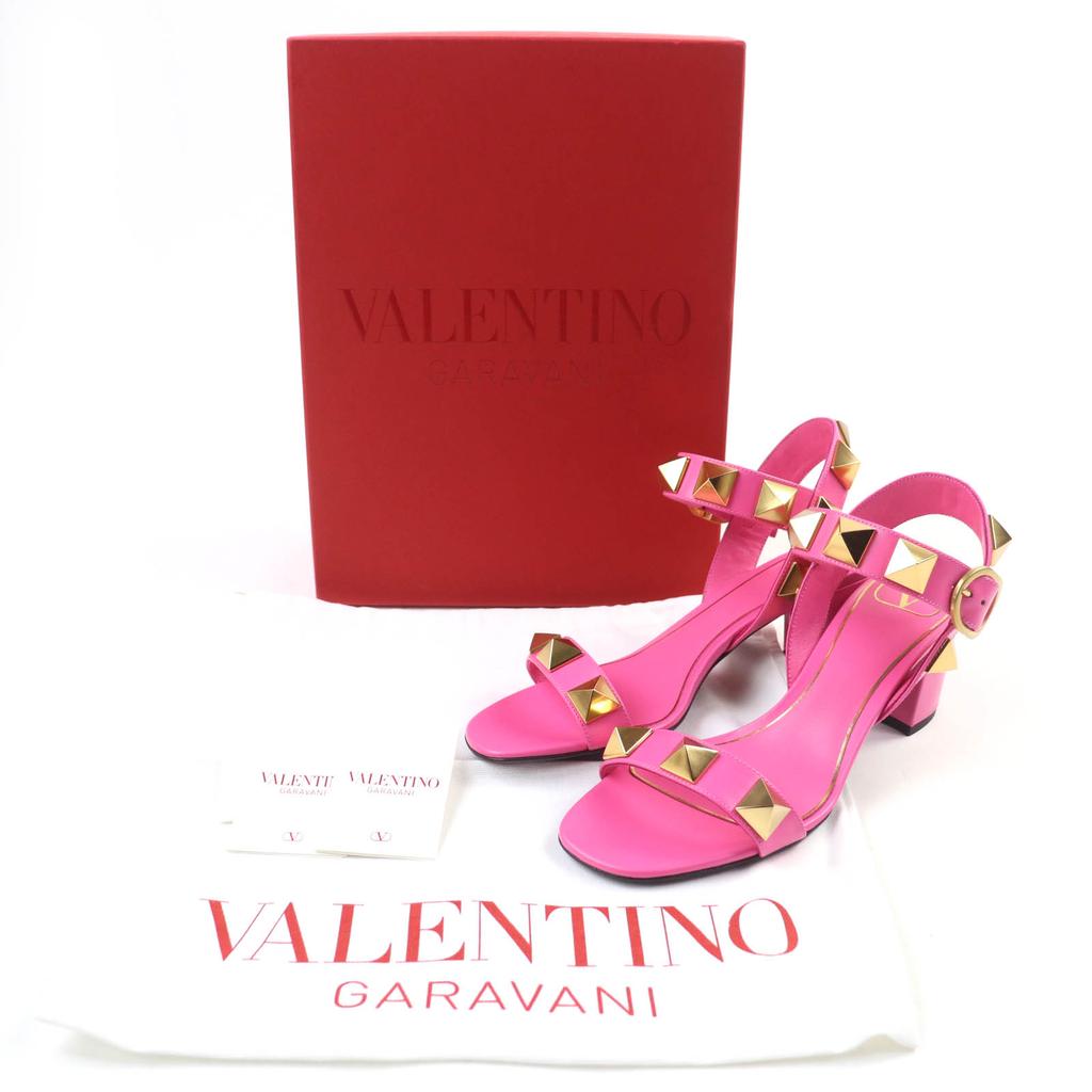 Pristine Valentino Garavani Sandals Rockstud Leather Pink Leather 37.5 XW2S0CR2 Used