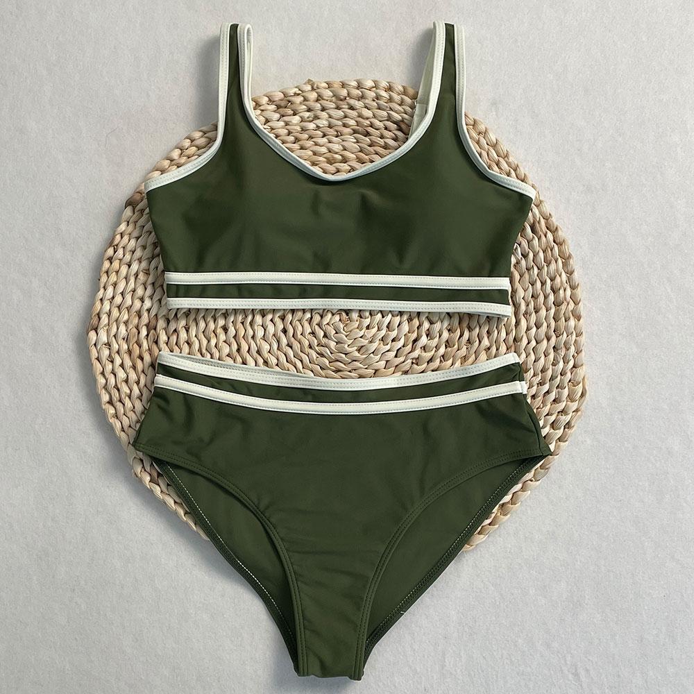 OFTBUY 2025 New Summer Sexy Sports Style High-waisted Swimsuit Women 2 Pieces Bikini Set Removable Bra Beach Swimwear Female