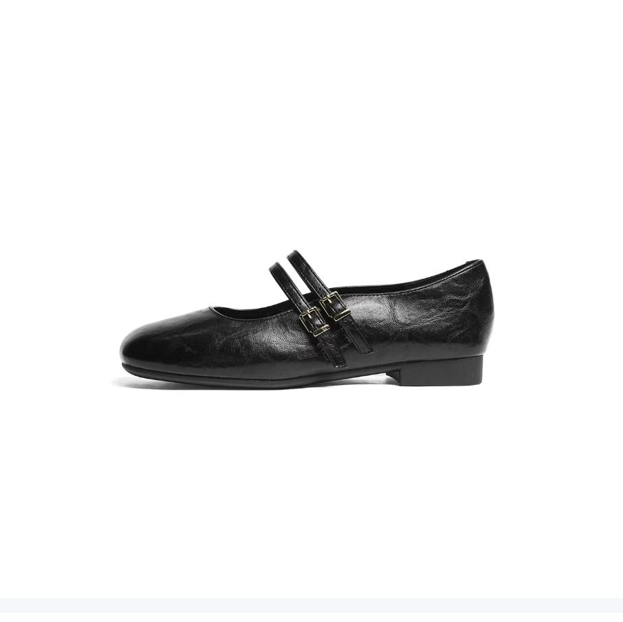 Red Dragonfly Mary Jane Shoes Women's French Square Toe Commuter Flats Leather Shoes