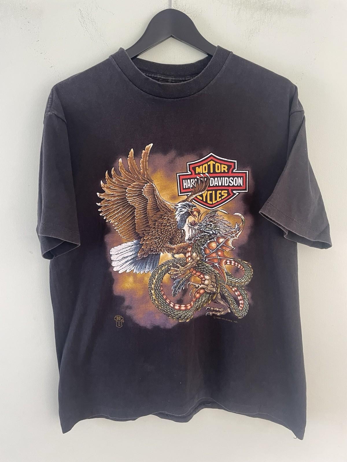 Vintage 1988 Harley Davidson Eagle Dragon Graphic T Shirt Large 80s XL