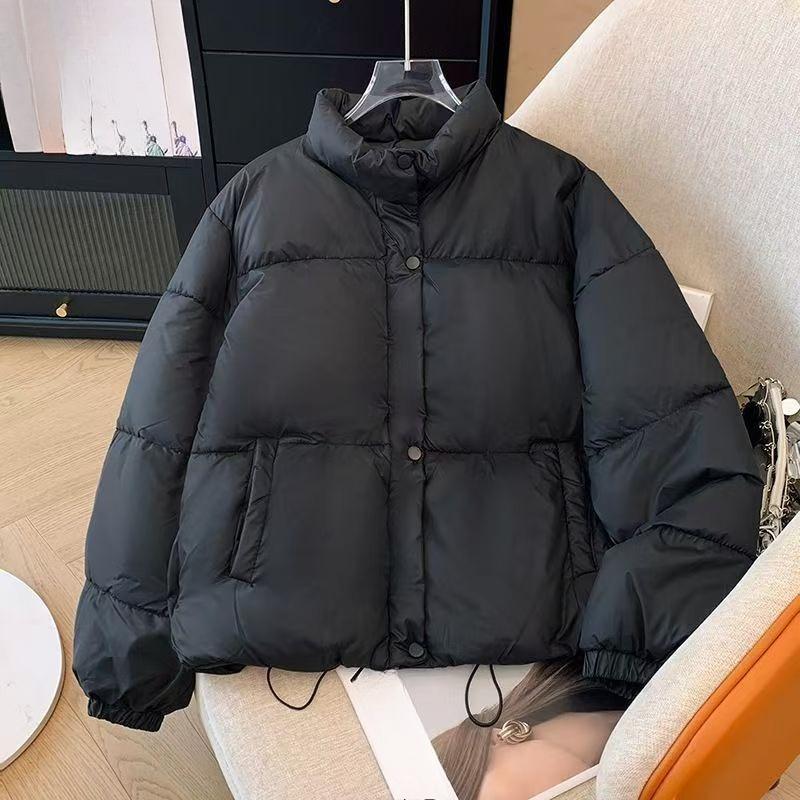 

Зимняя новая пуховая куртка в корейском стиле для женщин, короткая, свободная, со стойкой, утолщенная куртка-пуховик для невысоких L фиолетовый