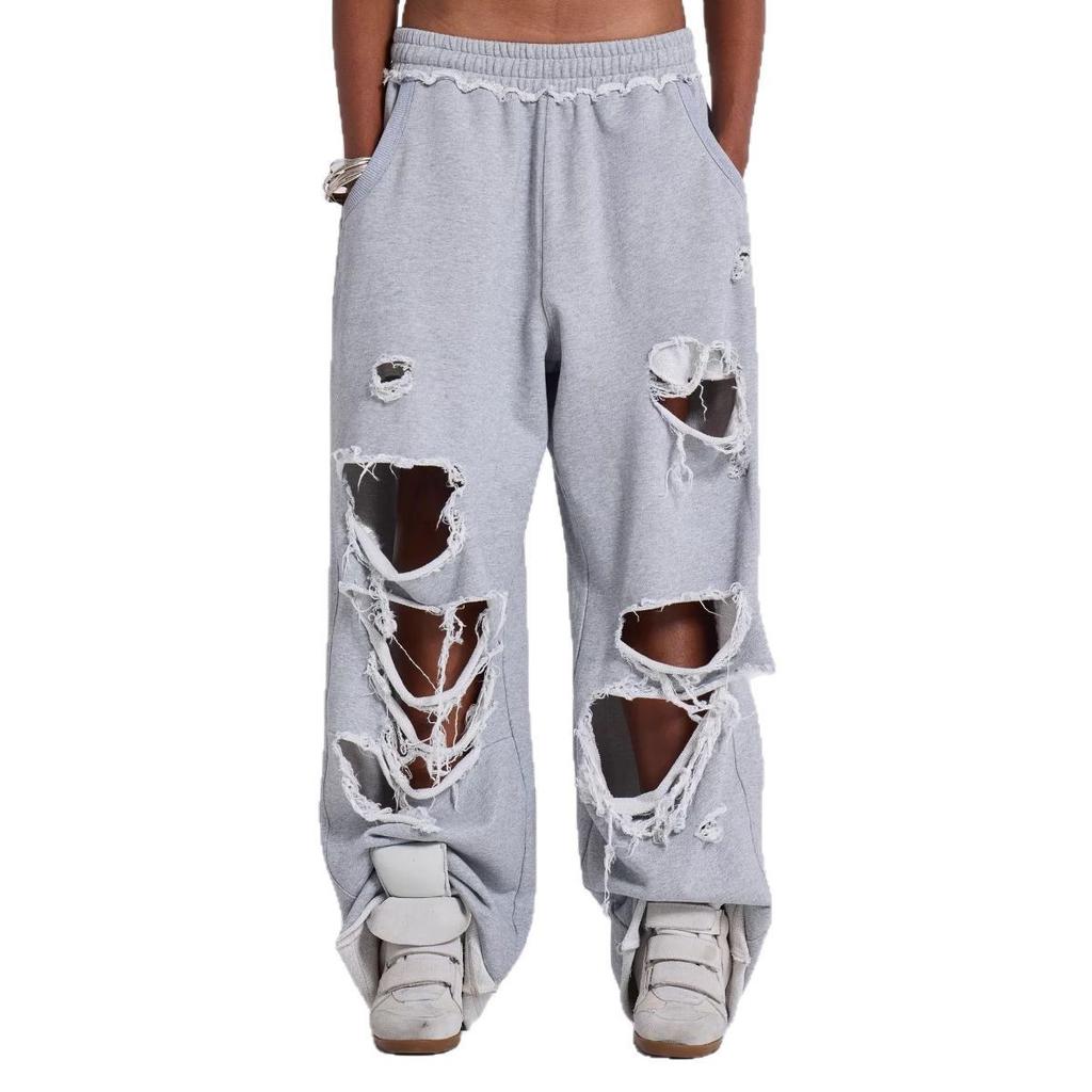Pure Cotton European And American Jaded Same Trendy Brand Street Hip-Hop Ripped Wide-Leg Pants Loose Sweatpants Casual Pants Women