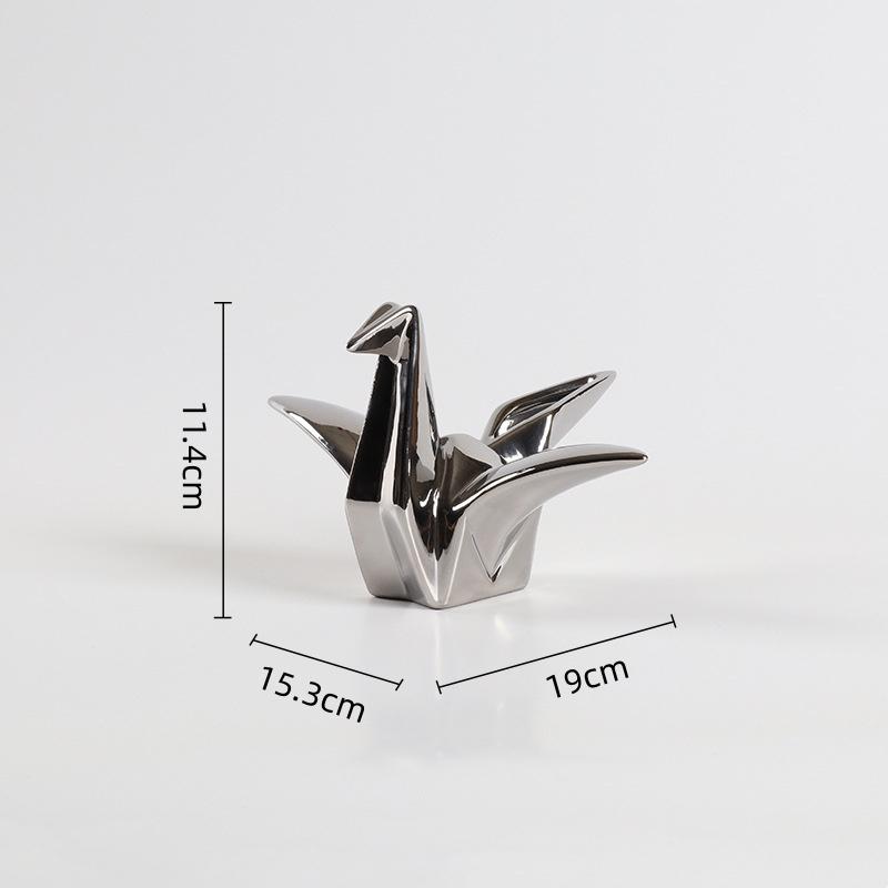 Ceramic Handicrafts Silver Paper Crane Geometric Bird Sculpture Origami Decorative Figurines Home Decoration Accessories
