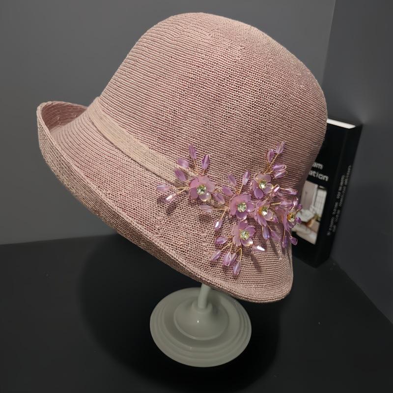 Top Hat Ladies Summer British Elegant Flower Bucket Hat Fashion Sunscreen Sun Hat Dome Knitted Breathable Basin Hat