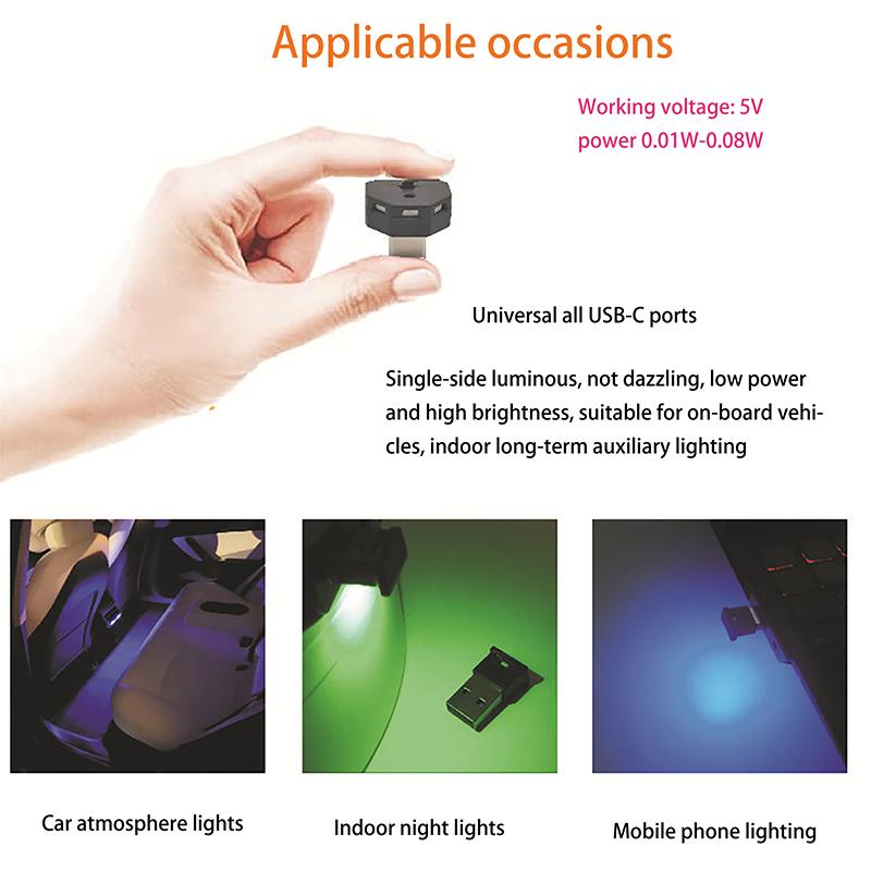 Mini Car Light Type-C Led Ambient Night Light Decorative Neon Lamp Auto Interior Atmosphere Emergency Light