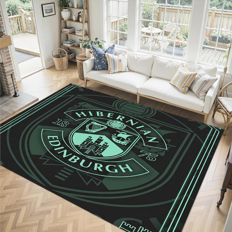 Hibernian FC Design Kristall Samt Teppich Gemütlich Nicht?Rutschfester Teppich mit Aufdruck für Schlafzimmer Wohnzimmer Eingang