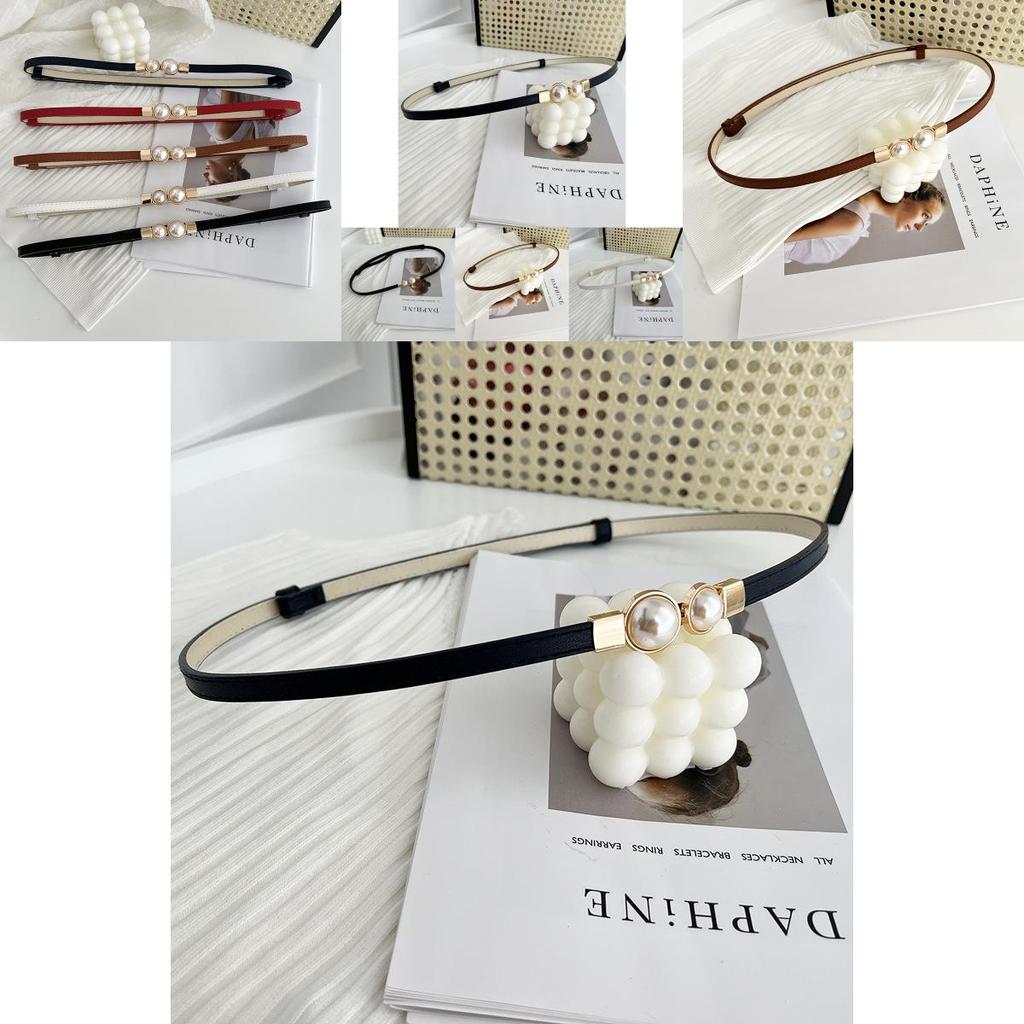 Stunning Matte Black Women's Belt With Elegant Pearl Buckle Perfect For Summer Outfits