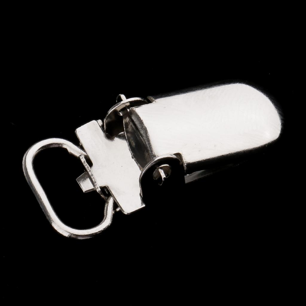 20 Pieces 1'' Metal Pacifier Suspender Clips Webbing Strap Holder Craft Hooks Silver