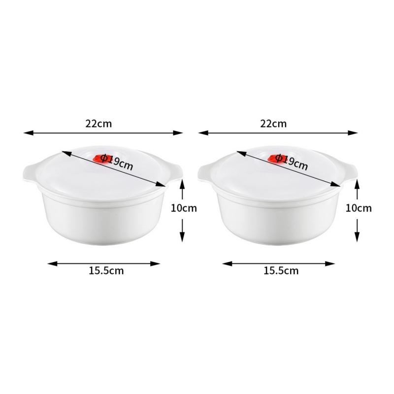 2Pcs Two Ear Round Microwave Lunch Box Household Plastic Heating Fresh Keeping Box With Lid Steamed Bun Instant Noodles Bowl