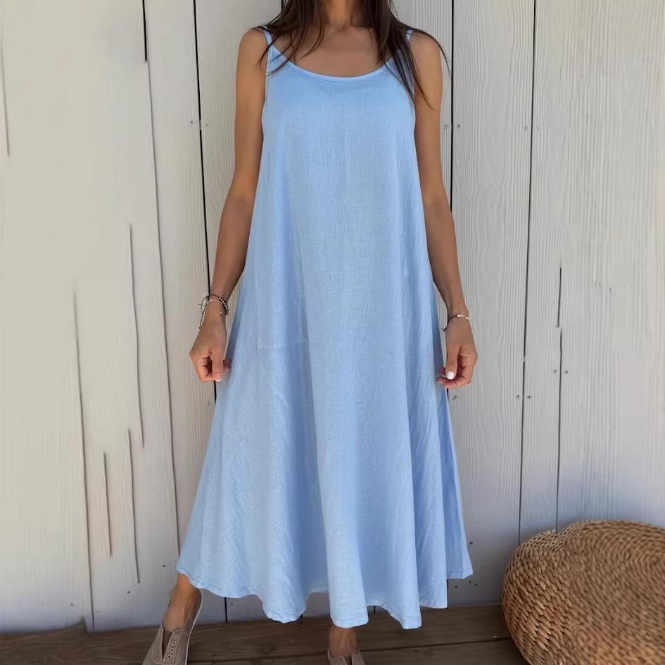 European Summer 2026 Women's Cotton Linen Strappy Dress