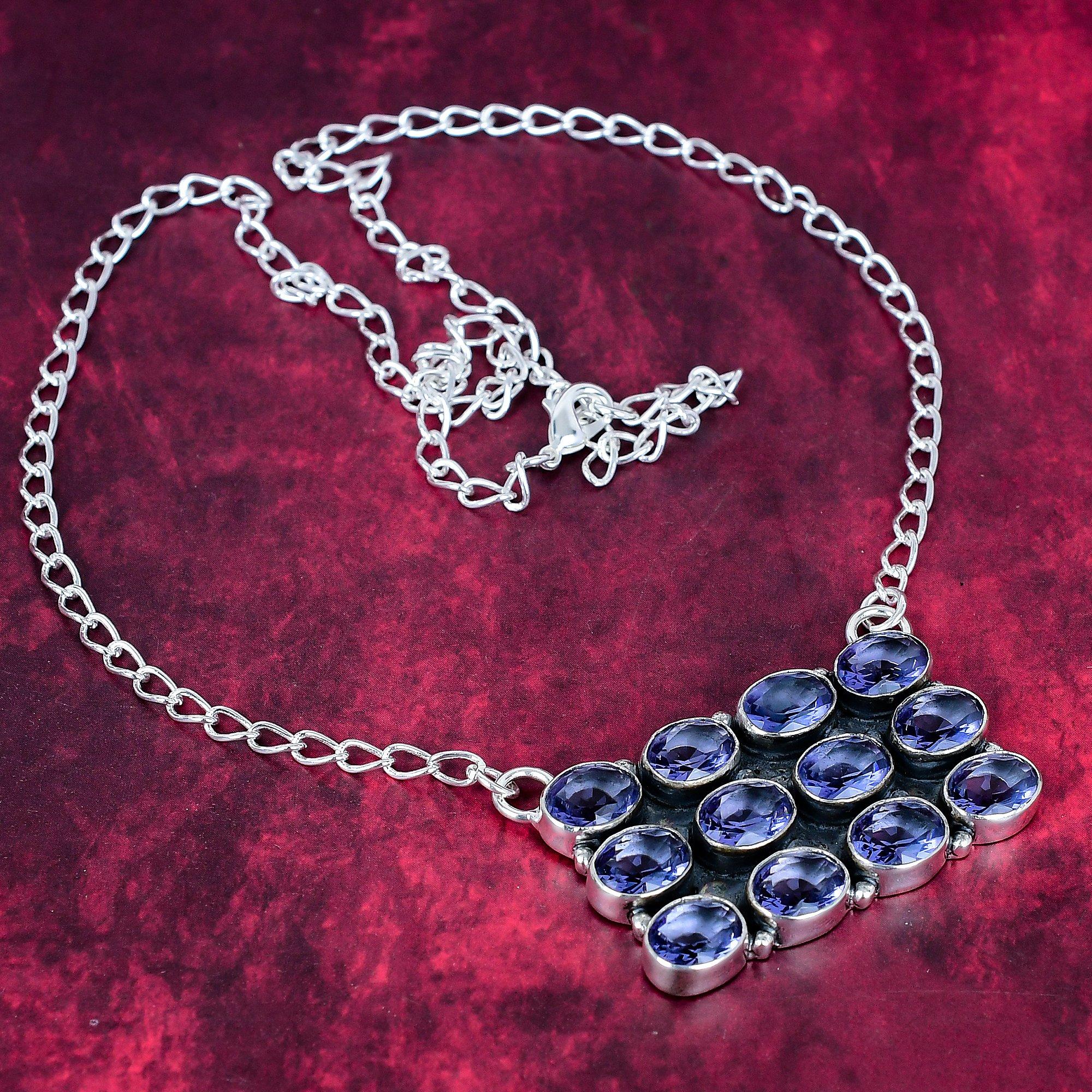 

Ожерелье ручной работы с танзанитом из драгоценных камней, ожерелье из стерлингового серебра 925 пробы, антикварные ювелирные изделия, регулируемое ожерелье-цепочка, подарок на помолвку синий