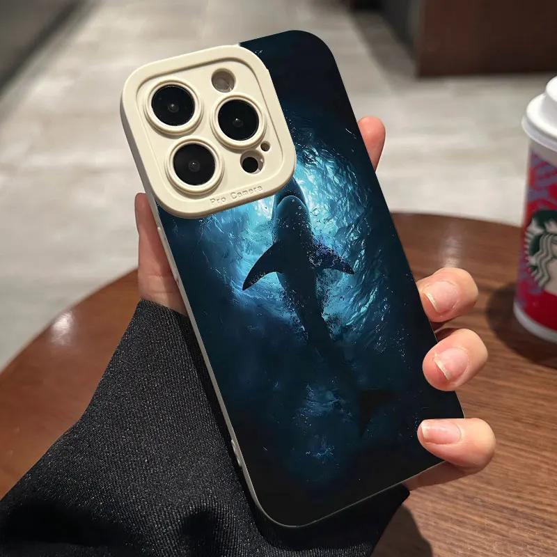 Ocean Whale Shark Swimming Phone Case For iPhone 16 13 12 11 14 15 Pro Max 13 Mini X XS XR Max SE Plus Shockproof Back Cover
