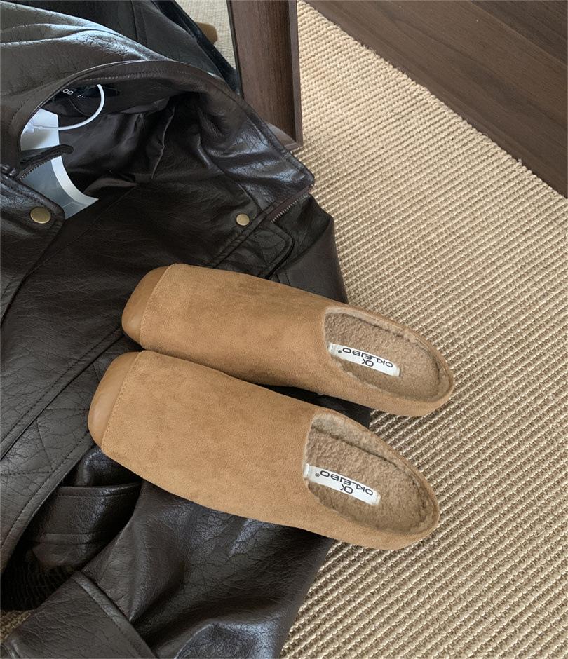 

Осень-зима 2025 новые французские ретро квадратный носок толстая подошва сумка голова тапочки женские универсальные и тонкие ленивые пушистые шлепанцы 39 хаки