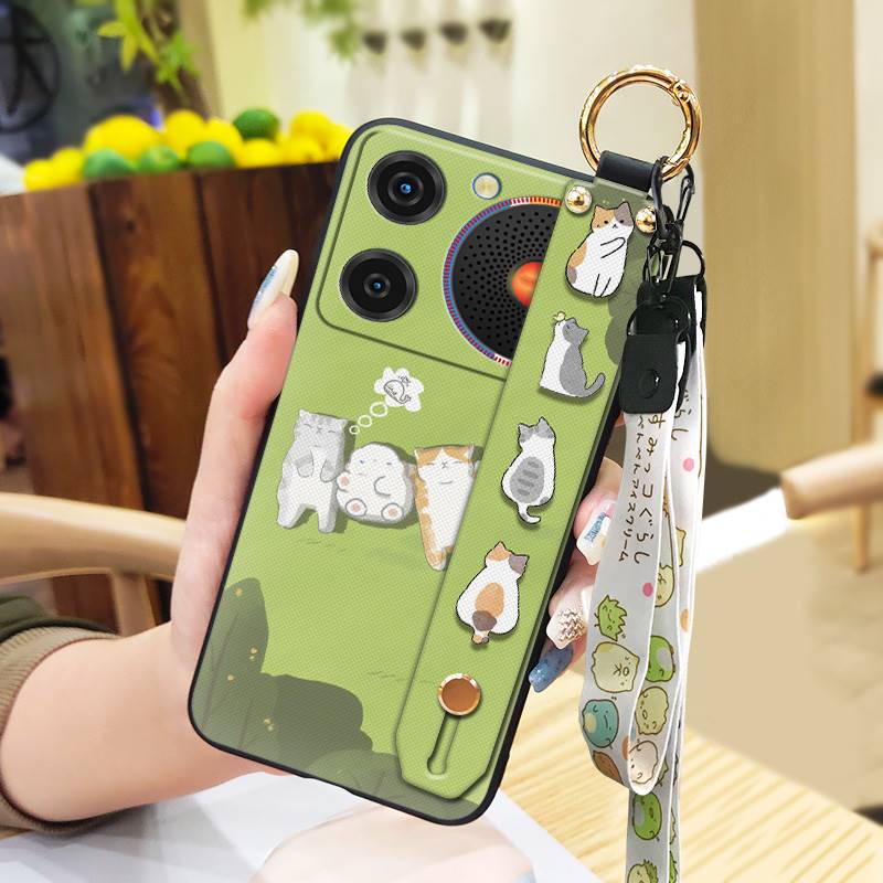 Silicone Wrist Strap Phone Case For ZTE Nubia Music Lanyard Durable Wristband Soft Case Ring Anti-knock Cartoon Cute