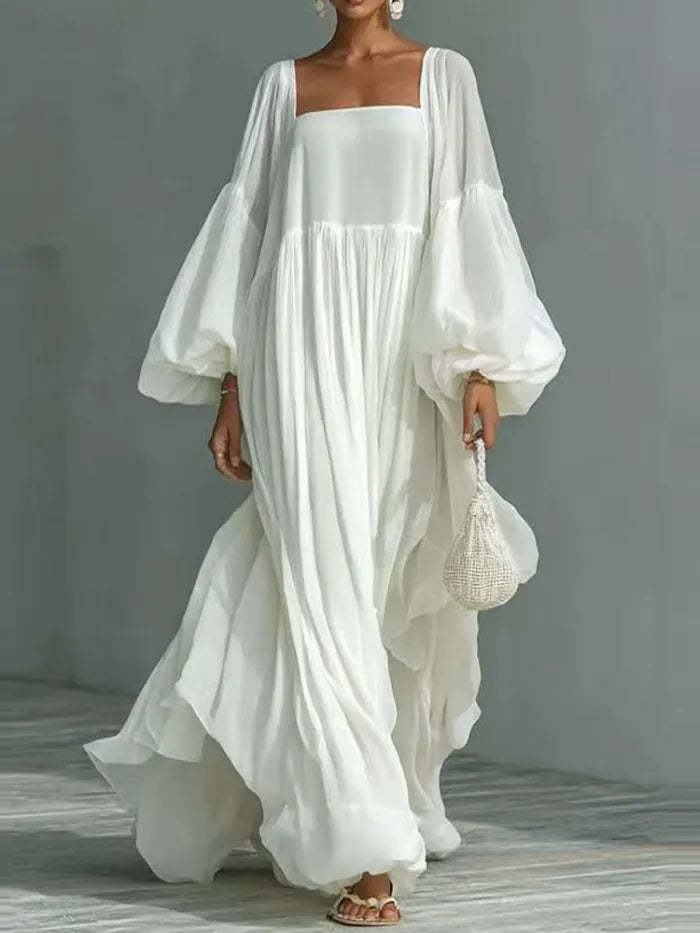 2026 new European and American style long-sleeved long dress holiday style waist thin dress women XS