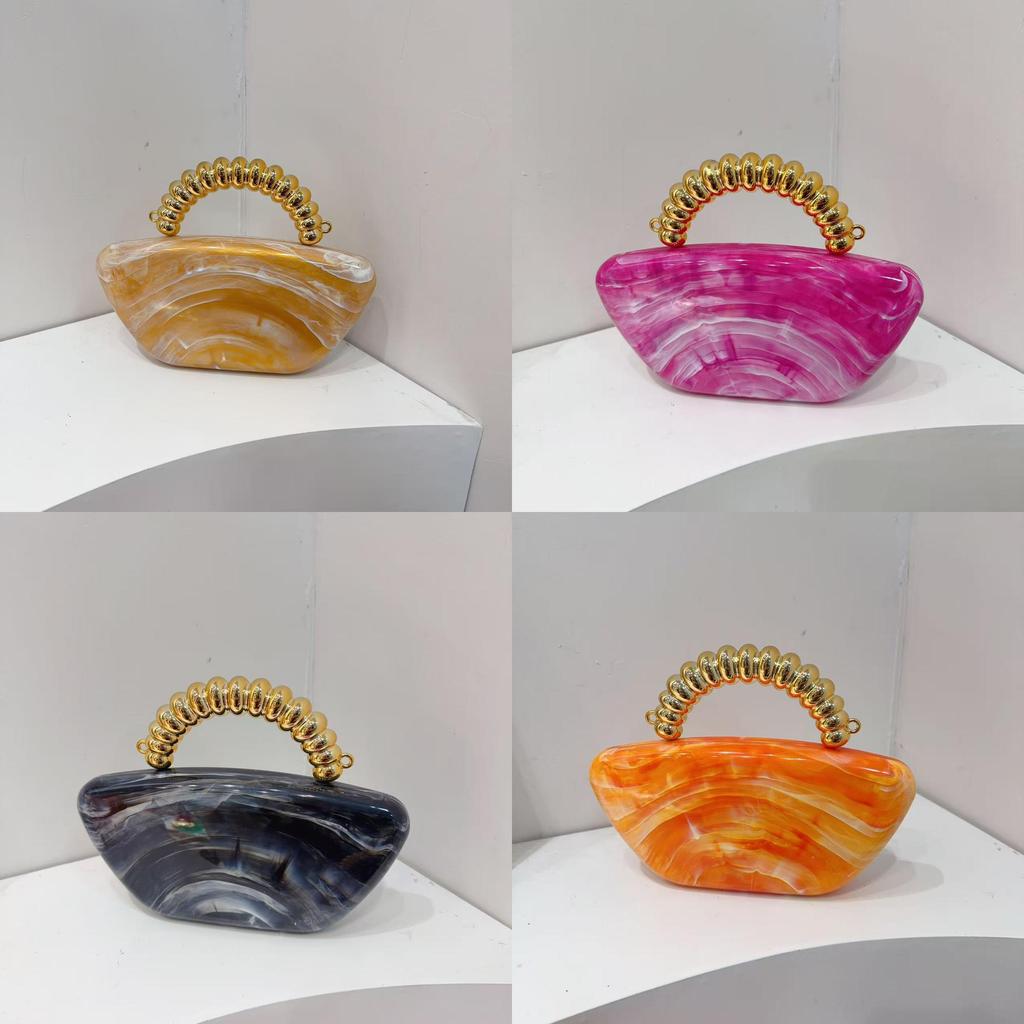 Acrylic Marble Pattern Evening Bag With Magnetic Closure For Elegant Party And Dinner Events