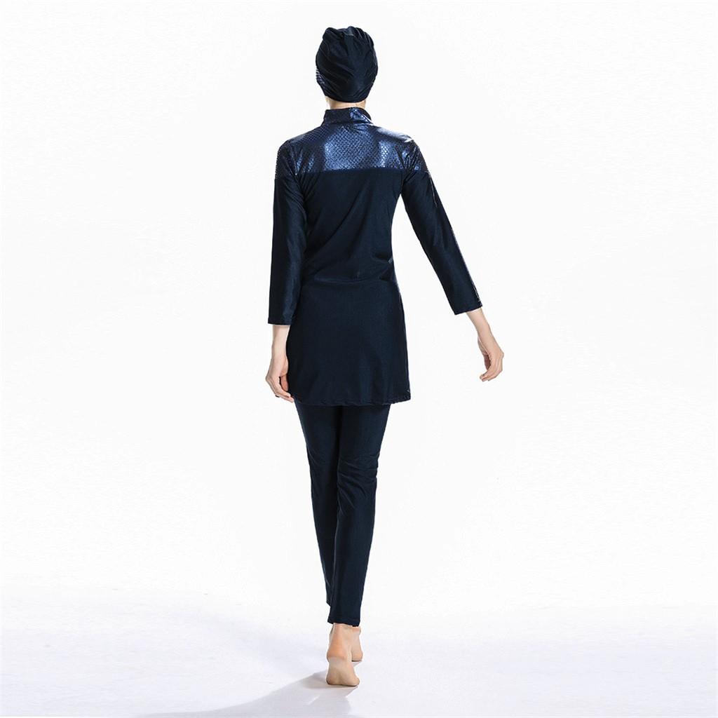 Maillot de bain musulman pour femmes, avec bonnet, couleur unie, vêtements de plage