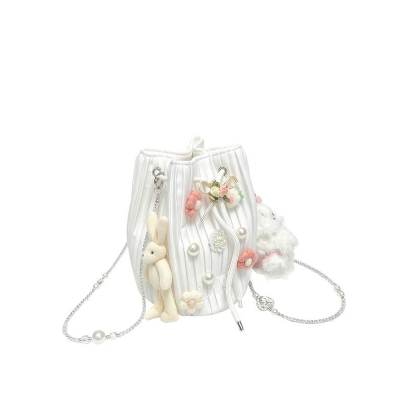 DIOR Bag [Customized Cosmetic Bag] Canvas Pearl Flower Banquet Romantic Tender Chain Niche Girly Fashion Atmosphere Versatile Elegant Cute Casual