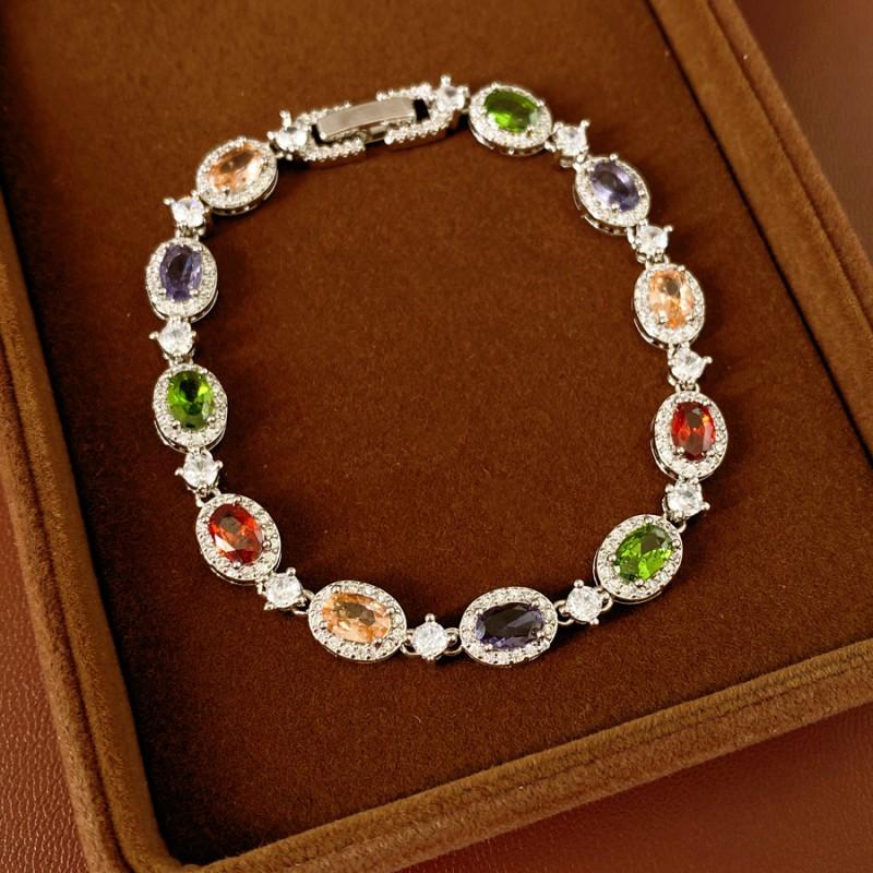 Elegant Oval Zircon Crystal Clip Bracelet Women Vintage Style Copper Jewelry With Geometric Design