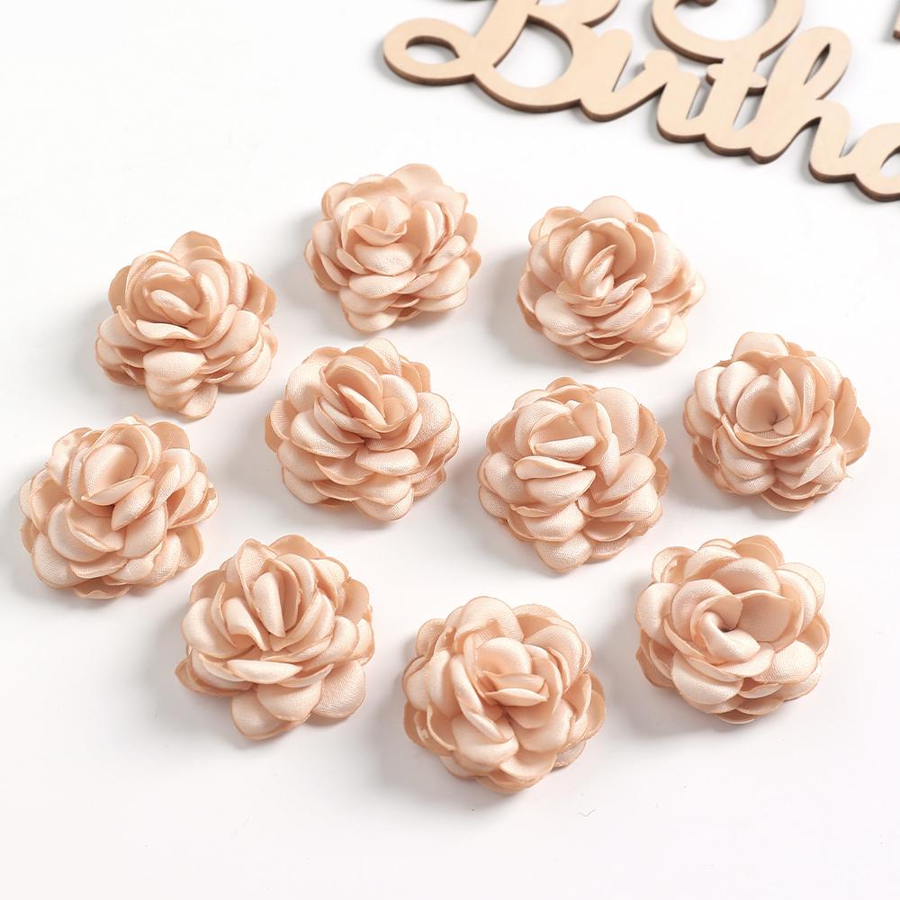 5/10Pcs Artificial Flowers 3.5cm Handmade Burned Edge Camellia Flowers For DIY Sewing Crafts Clothing Accessories Wedding Decors