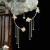 Golden Butterfly Ear Clips with Pendant Diamond Jewelry Gift Wedding Earrings Elegant Handcarved Design Ear Clips Without Piercing