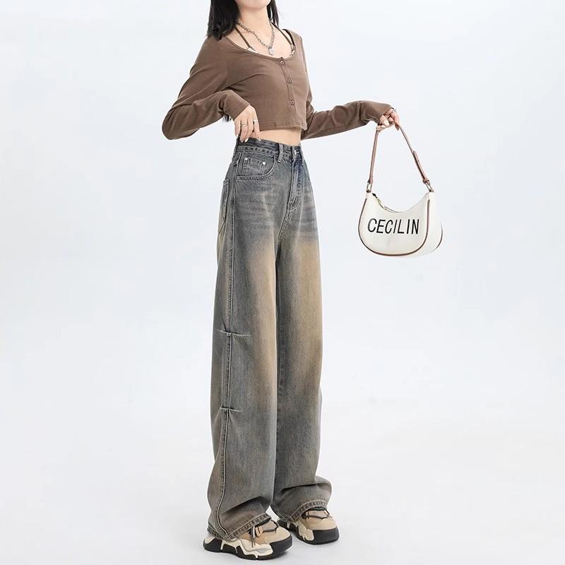 Damen Distressed High Waist Wide-Leg Jeans - Trendig, Vielseitig, Schlankmachend und Locker geschnitten.