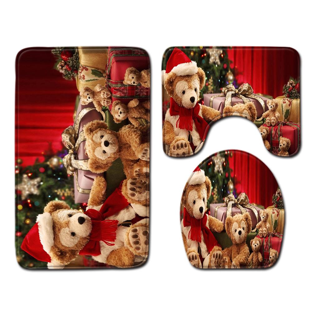 Christmas Shower Curtain Floor Mat Combination Four-Piece Set Bathroom Toilet Carpet Shower Room Mat Foot Mat