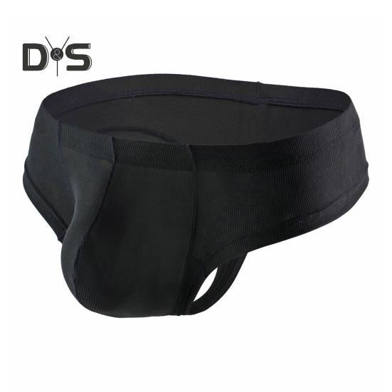 Men Summer Thong Low-rise Ice Silk Ribbed Briefs Solid Color High Elasticity Underwear Smooth Lines Underpants