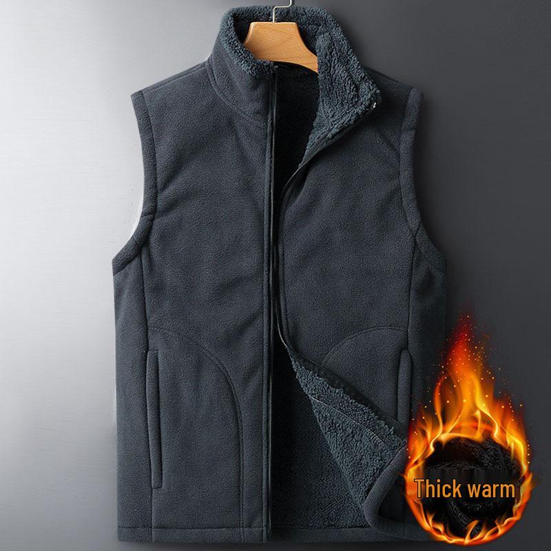 Men's Plus Size Fleece-Lined Vest with Stand-Up Collar - Autumn/Winter Style