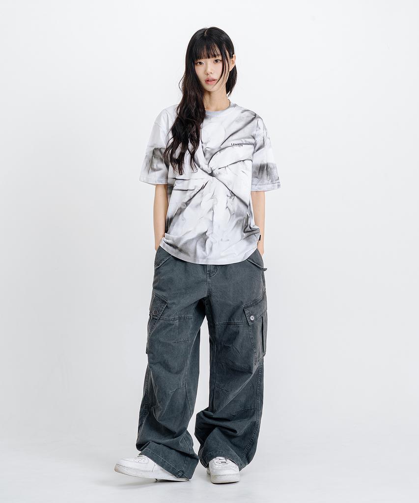 LEMAIN SECOND Tie-Dye Water Print Oversized Short Sleeve T-Shirt [Ivory]