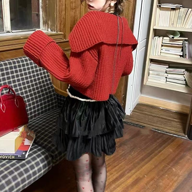 Elegant Knitted Cardigan Women Short Sweater Jacket Spring and Autumn Long Sleeve Casual Korean Fashion Lapel Coats Solid Simple Office Clothes